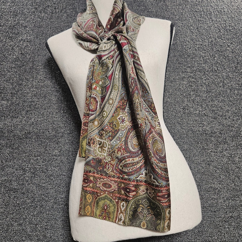 Brooks Brothers 346 Silk Paisley Scarf Olive Green Burgundy Gold Rectangle‎ Wrap